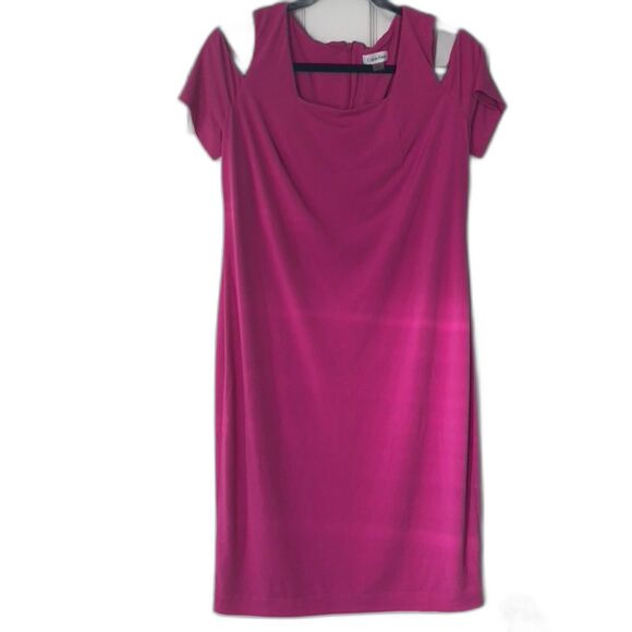 CALVIN KLEIN Sz 4 Sheath Dress Pink Cold Shoulder Short Sleeve Knee Length - Picture 1 of 7